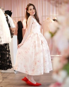 Simone Rocha X H&M HM Cloque Dress Silk-Blend Cream Floral Pink UK 4 6 US 0 2 - Picture 1 of 24