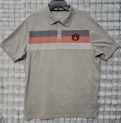 University Of Auburn Gray Striped Men's Large Polo Shirt College Alumni Sports - Image 1 of 3