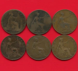 1884 1899 1903 1906 1907 & 1909 Great Britain 1 Penny Coins - Picture 1 of 2