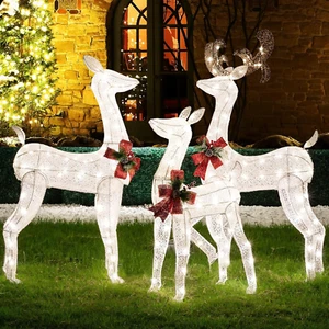 3-Piece LED Lighted Christmas Deer Outdoor Yard Decorations 3D Super Large Decor - Picture 1 of 12