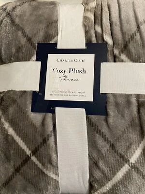 Charter Club Cozy Plush Throw, Grey Plaid, 50” x 70”, Polyester - Image 1 of 4