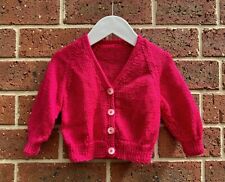 Baby Girl Handmade Knitted Cardigan Size 0 Pink Jumper Buttons Infant