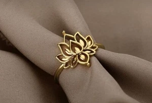 14K Massivgold Lotus Boho Chic Stil Ring Blumenmuster Stapelband Geschenke für sie - Bild 1 von 11