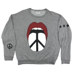 Lauren Moshi Babbs Peace Tongue Sweatshirt Womens Small Oversized Pullover Gray - Picture 1 of 12