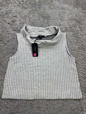 Cómoda blusa corta sin mangas con capucha y cuello a rayas gris XS de EE. UU. Top para mujer nueva con etiquetas Foto 1 de 4
