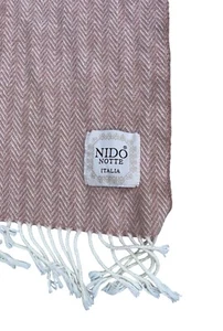 Nido Notte Made In Italy Throw Blanket 56x49” Pink Cotton Blend Fringed Cozy - Picture 1 of 12