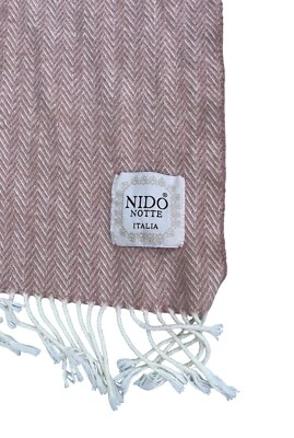 Nido Notte Made In Italy Throw Blanket 56x49” Pink Cotton Blend Fringed Cozy - Image 1 of 4