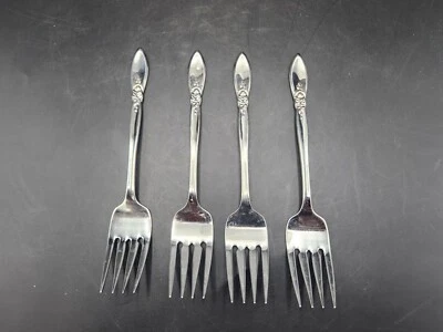 Vintage, Oneida Community Stainless Rose Floral Pattern. Four Forks  - Image 1 of 3