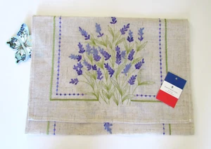 Rolande du Dreuilh Creations France LinenBlend Embroidered Lavender TableRunner - Picture 1 of 8