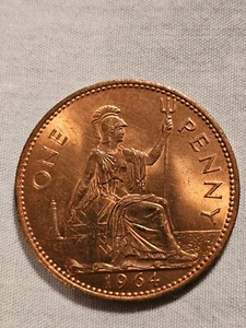 1964 BRITISH ELIZABETH II ONE PENNY COIN 101B PRE-DECIMAL, BEAUTIFUL CONDITION - Picture 1 of 5
