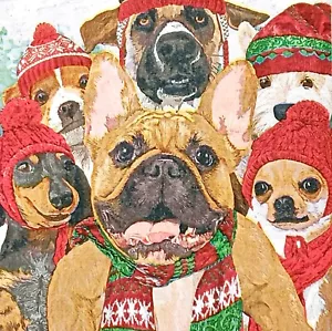 Z183# 3 servilletas de papel pequeñas individuales decoupage perro con patrón de gorra de invierno - Imagen 1 de 12