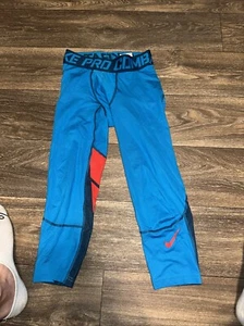 Nike Pro Combat Compression Pants Youth Small Blue #Kk - Picture 1 of 3