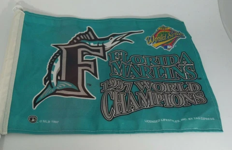 VINTAGE Florida Marlins - 1997 World Series Champions Car Window Flag *NEW* Cover