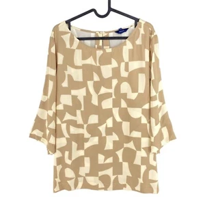 GANT Marrone Chiaro Geometrico Maniche Corte Top Camicetta Taglia Eu 42 UK 14 12 - Foto 1 di 10