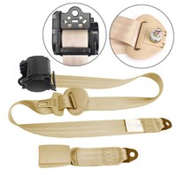 Beige 3 Point Automatic Car Front Seat Belt Buckle Kit Retractable Safety 10-60N