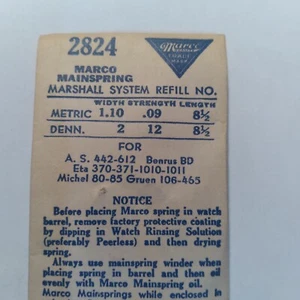 Marco 2824 main Spring 1.10 .09 8 1/2 as benrus eta michel gruen   b39 - Picture 1 of 1