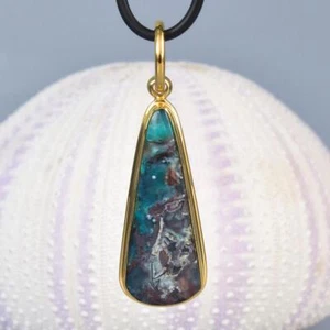 Ciondolo Oro Vermiglio Argento Sterling Crisocolla & Nativi Rame Cabochon 7.86 G - Foto 1 di 9