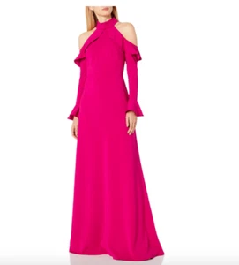 ML Monique Lhuillier Mujer Hombro Frío Mangas Largas Vestido Talla 6 NUEVO - Imagen 1 de 8