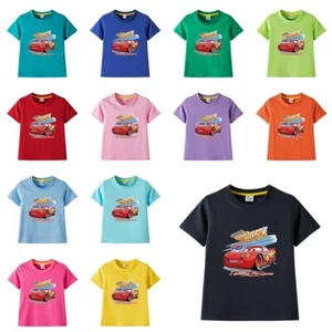 Kids Cars Lightning,McQueen Print Casual Short Sleeve T-Shirt Cotton Tee Tops AU - Picture 1 of 29