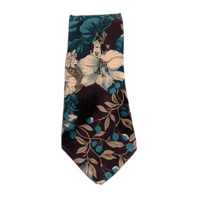 Corbata de seda vintage Walt Disney Mickey Mouse floral para hombre hecha en EE. UU. Foto 1 de 4