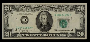 FR 2065-D* $20 1963 Federal Reserve Note US - Star Note - VF - SKU-CA1639 - Picture 1 of 2