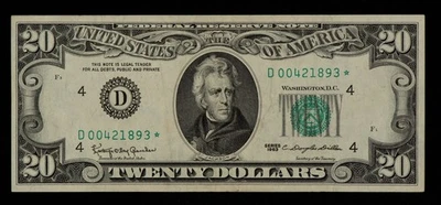 FR 2065-D* $20 1963 Federal Reserve Note US - Star Note - VF - SKU-CA1639 - Image 1 of 2