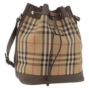Burberrys Nova Check Purse Shoulder Bag Canvas Beige Gold Auth 182425 - Afbeelding 1 van 20