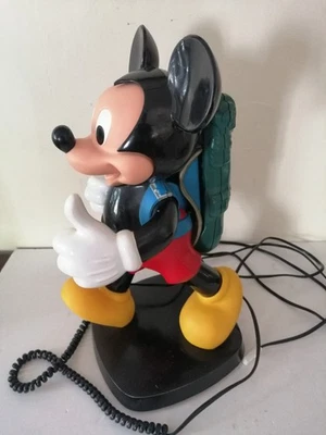 Vintage Disney 1980s Tyco Mickey Mouse Blue Backpack Push Button Phone Working  - Image 1 of 4