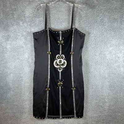 White House Black Market Satin Silver Sequin Beaded Rhinestone 14 Mini Dress NWT - Image 1 of 4