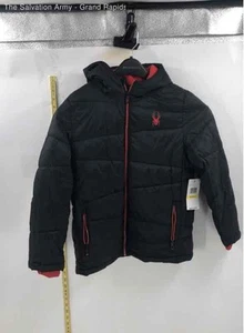 Spyder Boys Black Pockets Long Sleeve Hooded Full-Zip Puffer Jacket Size 10/12 - Picture 1 of 6