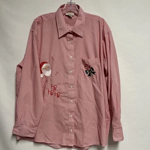 Camisa para mujer XL manga larga Navidad abotonada bordada Santa Ho Ho Ho - Imagen 1 de 20