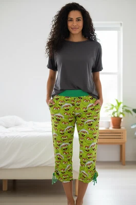 Sesame Street Oscar Grouch Cropped Lounge Pants Womens L Green Kidcore Comfy Y2K - Image 1 of 4