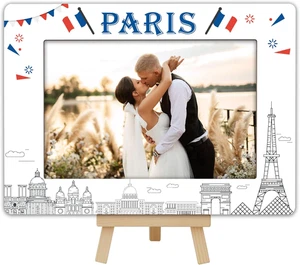 Paris Reise Bilderrahmen, 4x6 Paris Motiv Holzrahmen mit Staffelei Ständer für H - Bild 1 von 5