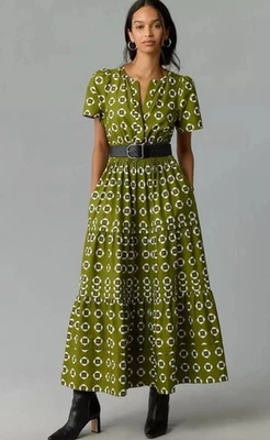 Maxi Vestido Anthropologie The Somerset en Niveles en Musgo Verde Talla L Foto 1 de 4