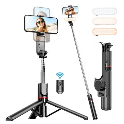 Extendable Selfie Stick Tripod Stand Remote w/ LED Light For Phone Shooting Live - Image 1 of 4
