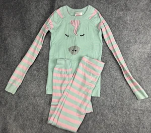 Hanna Anderson Unicorn Pajamas Organic 8 130 Sleepwear Set Stripe Long Pink Teal - Picture 1 of 11