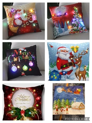 Weihnachten Merry Christmas Led leuchten kissenbezüge neu 45x45cm - Photo 1/4