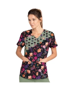 Greys Anatomy By Barco Womens Size Small Scrub Top Fall Leafs Flowers Autumn EUC - Picture 1 of 6