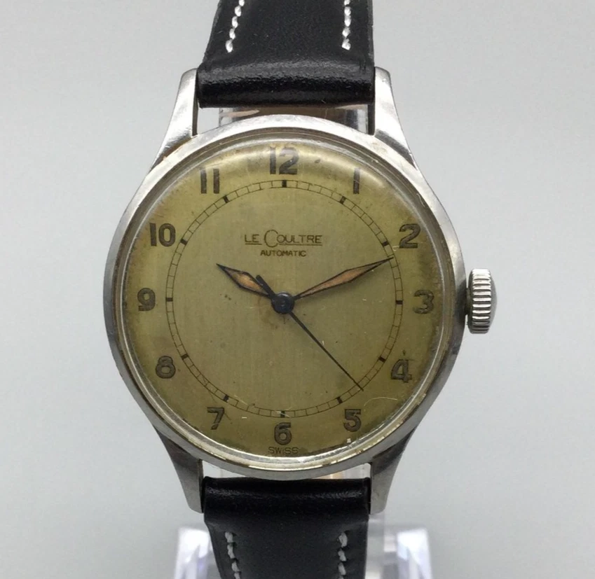 Vintage LeCoultre Automatic 12A Bumper Watch Mens 33mm Silver Case Leather - Image 1 of 4
