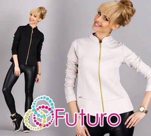 Trendy Women's Blazer With Zipper Long Sleeve Jacket Sweater Sizes 8-12 FA294 - Picture 1 of 8