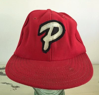 VINTAGE BASEBALL HAT - 70s-80s Red "P" Distressed Worn SnapBack Personalized Cap - Image 1 of 4