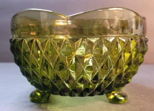 Indiana Glass Avocado Green Diamond Point Bowl Footed Candy Trinket Dish Vintage - Picture 1 of 6