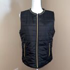 Kenneth Cole Reaction Womens Black  Gold Chain Full Zip Quilted Puffy Large