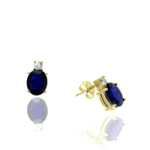 4.60 TCW Natural Oval Cut Blue Sapphire & Diamonds 14K Yellow Gold Earrings - Picture 1 of 1