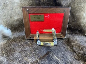 1989 Case Gold Etch Camel Canoe Knife Stag Handles Mint In Display Case - 76C - Picture 1 of 12