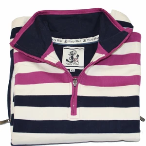 Hazy Blue Jenna Ladies Cotton Half Zip striped Sweatshirt Zip Pockets S-2XL
