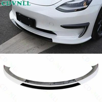 For Tesla Model 3 17-23 White+Black Sport Front Bumper Lip Spoiler Bodykit Strip - Image 1 of 4