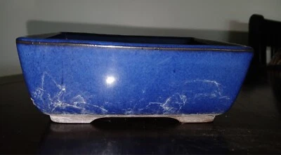 Japanese Bonsai Pot 6" X 4.5" X 2.5"  Blue Glazed Rectangle - Image 1 of 4