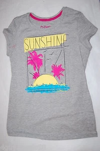 Girls S/S Tee Shirt GRAY Sunset Ocean Palm Trees SUNSHINE Yellow Pink  M 7-8 - Picture 1 of 1