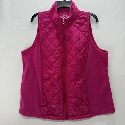 MADE FOR LIFE 1X Hot  Pink Lightweight Full Zip Sleeveless Vest Quilted Pockets - Image 1 of 4
